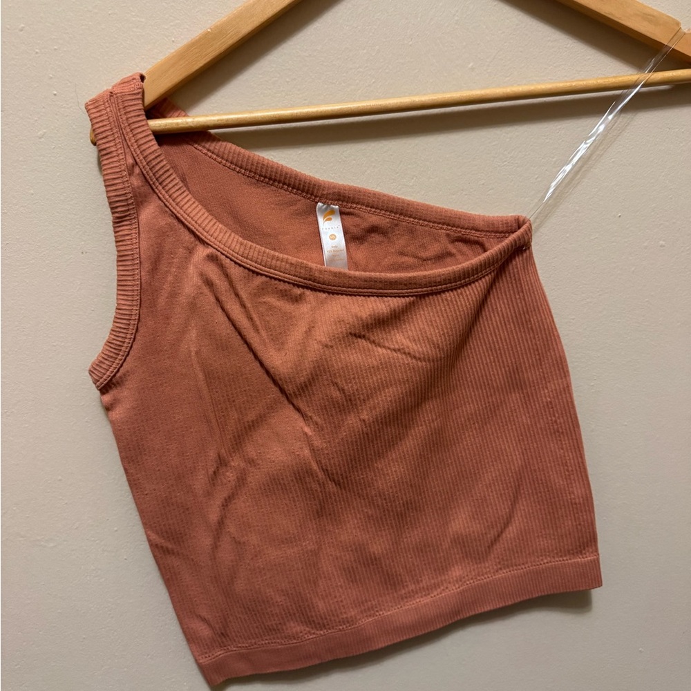 Rust One-Shoulder Ribbed Crop Top